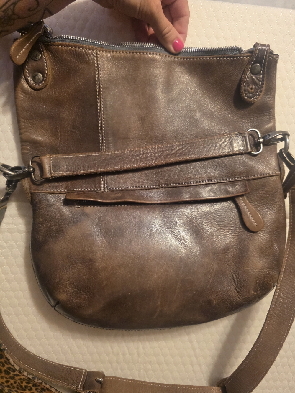BED|STU Tahiti Distressed Brown Leather Shoulder Bag with Silver Hardware - Picture 7 of 7